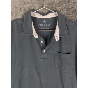 Free Fly Polo Shirt Mens L Blue Short Sleeve Bamboo Stretch Casual